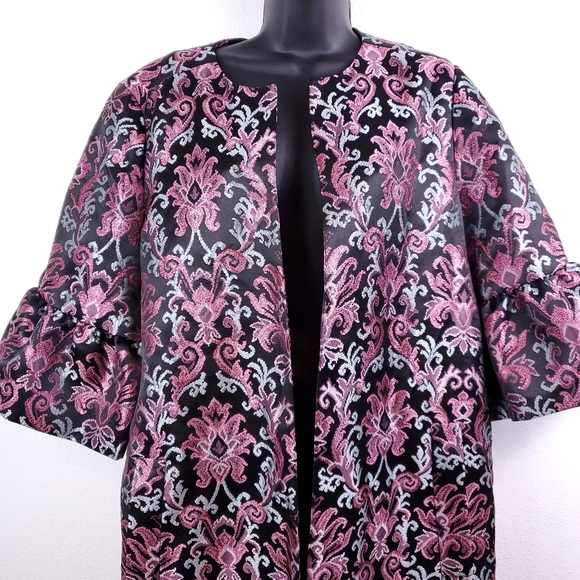 Kate Spade Black/Pink/Blue Finer Things Multi-color Tapestry Jacquard Coat - Picture 11 of 13
